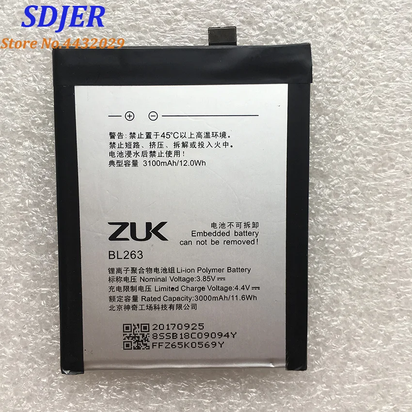 

For Lenovo 3100Mah BL263 Original Battery Replacement for Lenovo ZUK Z2 PRO Z2pro Smart Mobile Phone