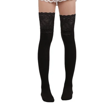 

Sexy Women Girl Lace Floral Thigh High Over Knee Stockings Leg Warmer Knitted High Boot Thigh Black Stocking