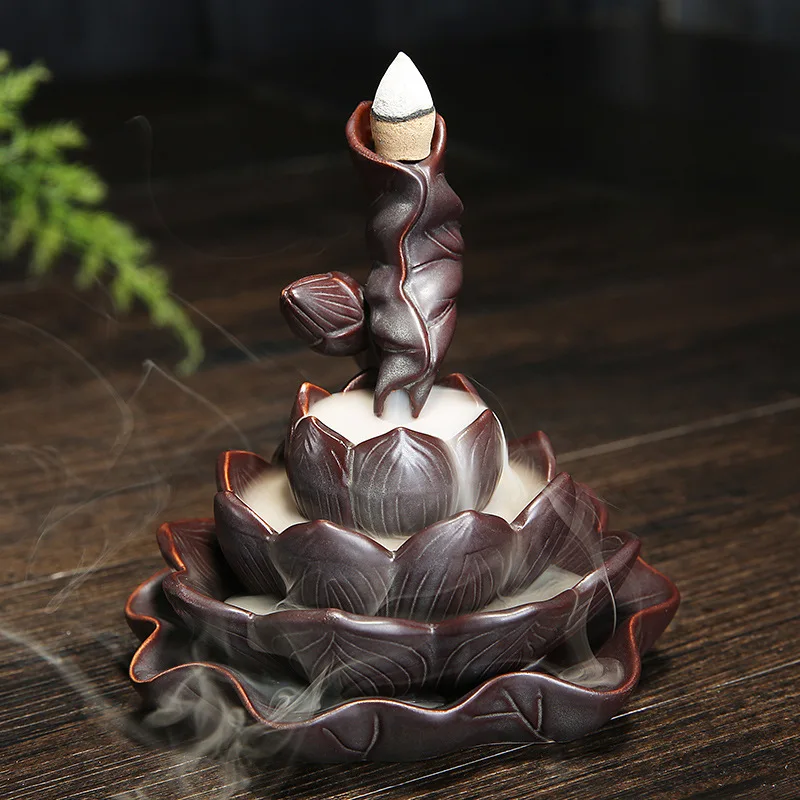 Lotus Flower Burner Lotus Pond Backflow Incense Cones Burner Creative