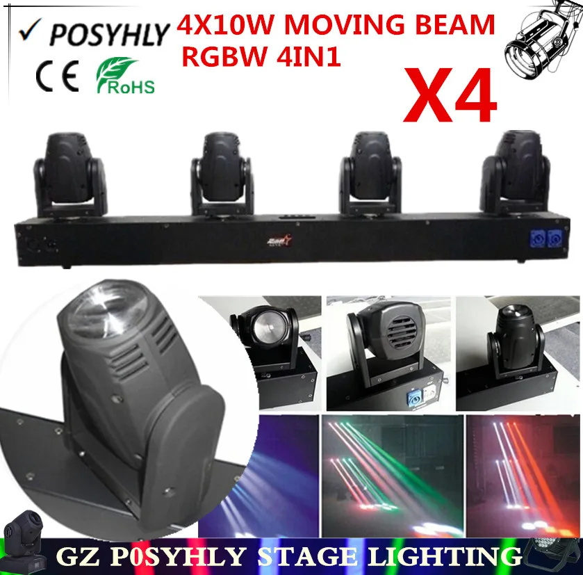 4 шт./4X10 Вт 4-head moving beam lights RGBW 4in1 head light dmx512 control LED spotlights stage dj equipment | Лампы и освещение