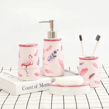 

ceramic bathroom supplies bathroom set(4 pieces) mug cup, PINK FLAMINGO