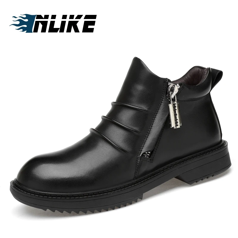 Inlike Hommes En Véritable D'affaires Chaussures Homme Mode D'hiver Casual Bottes plush Taille Cuir Noir De Grande Cheville wPkn0O