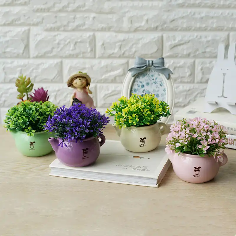 Flower Vase Artificial Flowers Quality Bonsai Teapot Potted Home