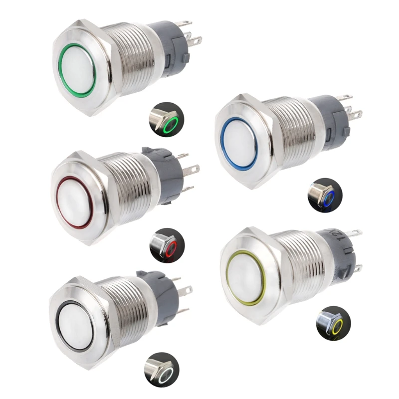 16mm LED illuminated Metal Momentary Push Button Switch 12V 3A IP65