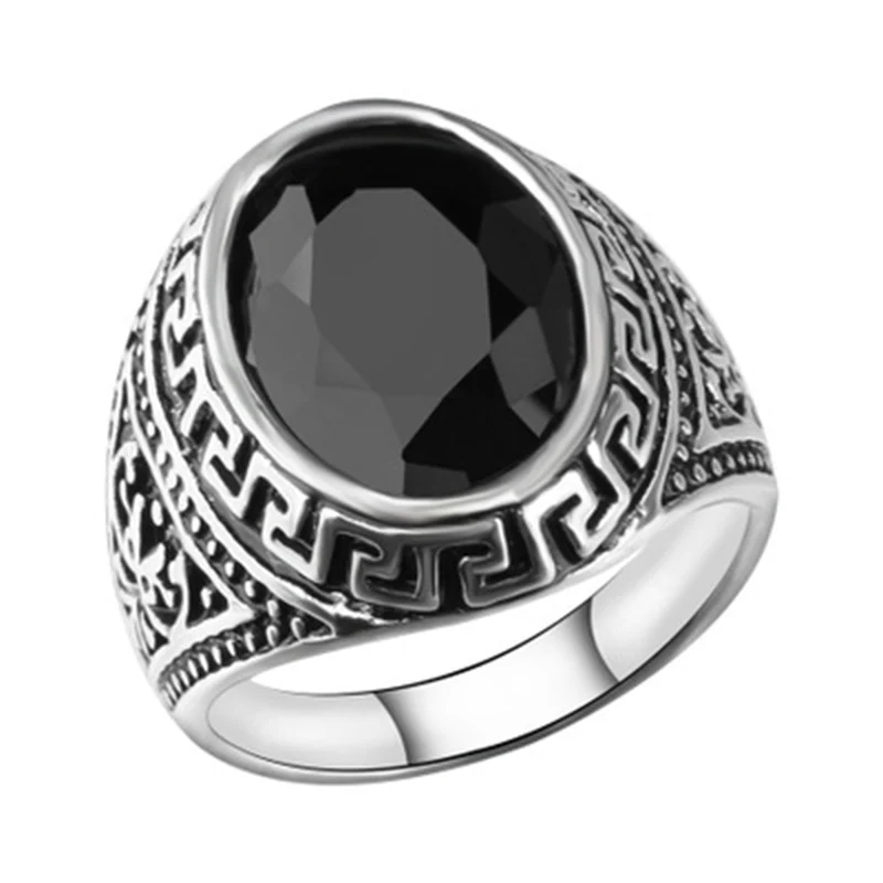 Western Style Vintage Silver Ethnic Rings Black Gem Stone Opal
