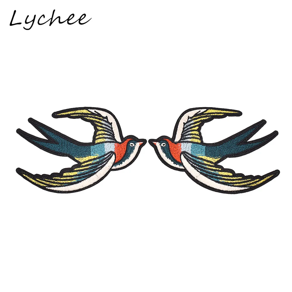 Lychee Ласточка симметричные вышитые нашивки с птицами для рукоделия искусственная