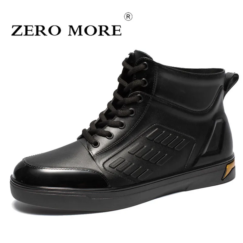 

ZERO MORE Mens Rubber Rain Boots Fashion Boots Men Casual Lace Up Waterproof Ankle Boots PVC Shoes Round Toe Toe Rainboots