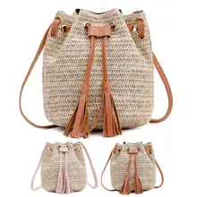 Bolso tipo Bombonera de paja de mimbre tejido Vintage a la moda para mujeres pequeñas, borla del bolso con cordón, bolso de hombro, bandoleras cruzadas, monederos