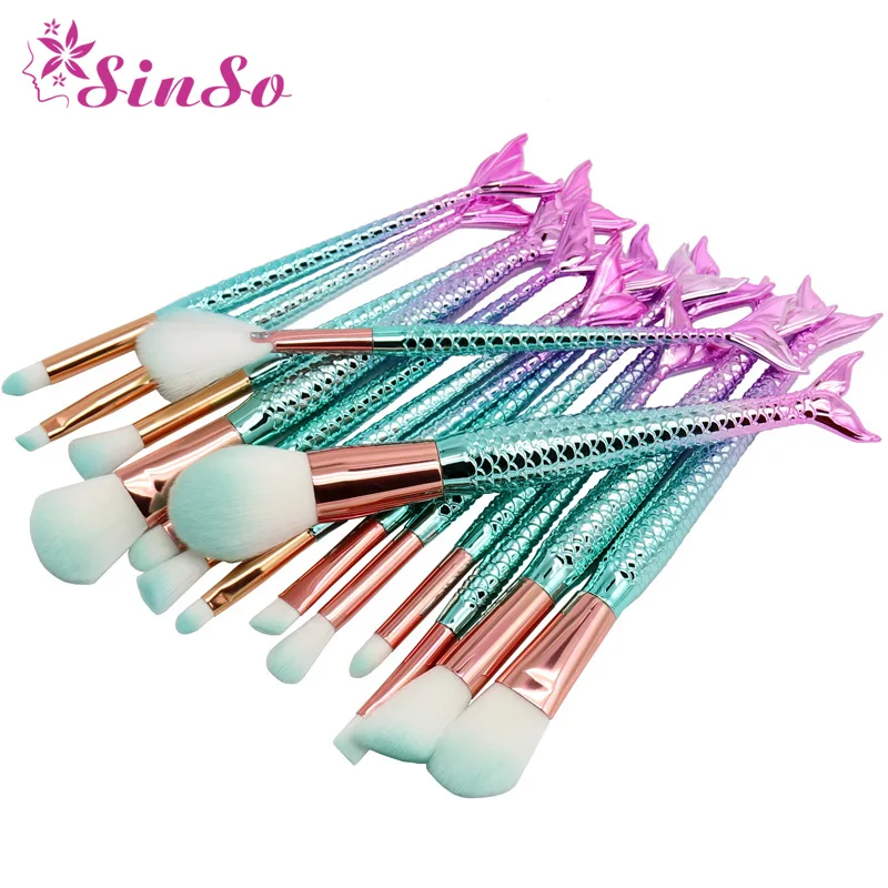 

SinSo 10PCS Mermaid Makeup Brushes Set Professional Foundation Eyebrow Blush Powder Concealer Lip Cosmetic Make up Brushes Tools