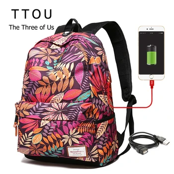 

TTOU Women USB charging laptop backpack for teenage girls school backpack bag Printing Female Backpacks for college students