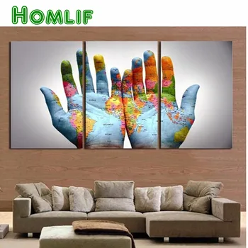 

home decoration World Map hands 5d diy diamond painting resin round/square drill full diamond embroidery triptych Cross Stitch