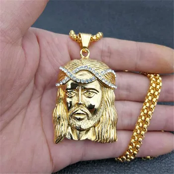 

Women's & Men's Necklace Jesus Head Piece Pendant With Stainlees Steel Chain And Iced Out Rhinestones Necklace Hip Hop Jewelry