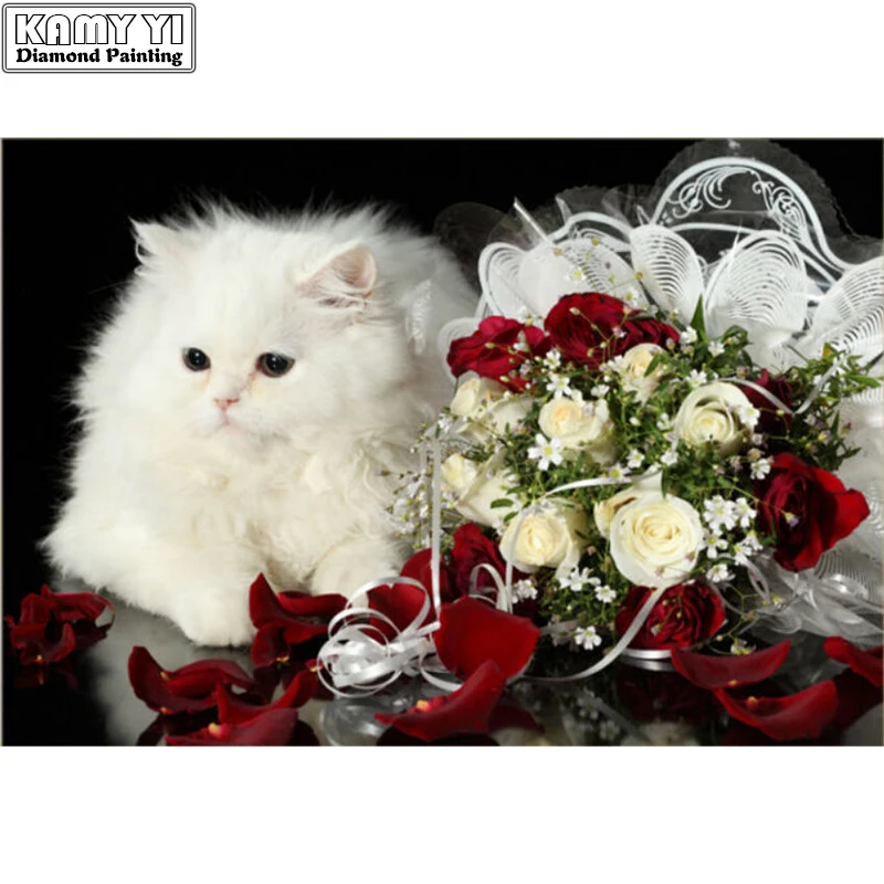 

Diamond mosaic Diy Diamond embroidery 3d Square drill picture of rhinestones Paste the full Diamond Painting 50*40 Rose and cat