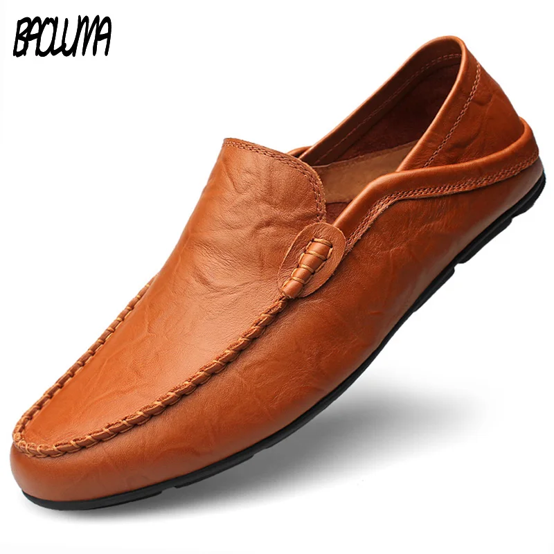 

Big Size 45 46 47 Summer Leather Shoes Men Italy Casual Moccasins Mens Slip-on Loafers Breathable Walking Driving Black Shoes