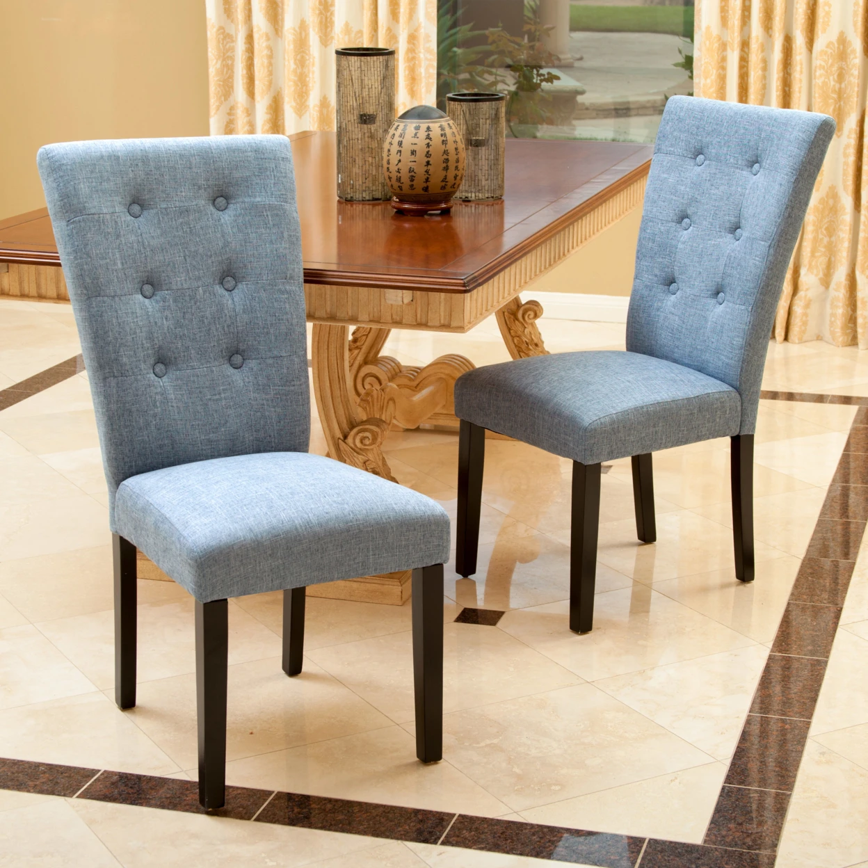 Leighton Blue Denim Fabric Dining Chairs (Set of 2)