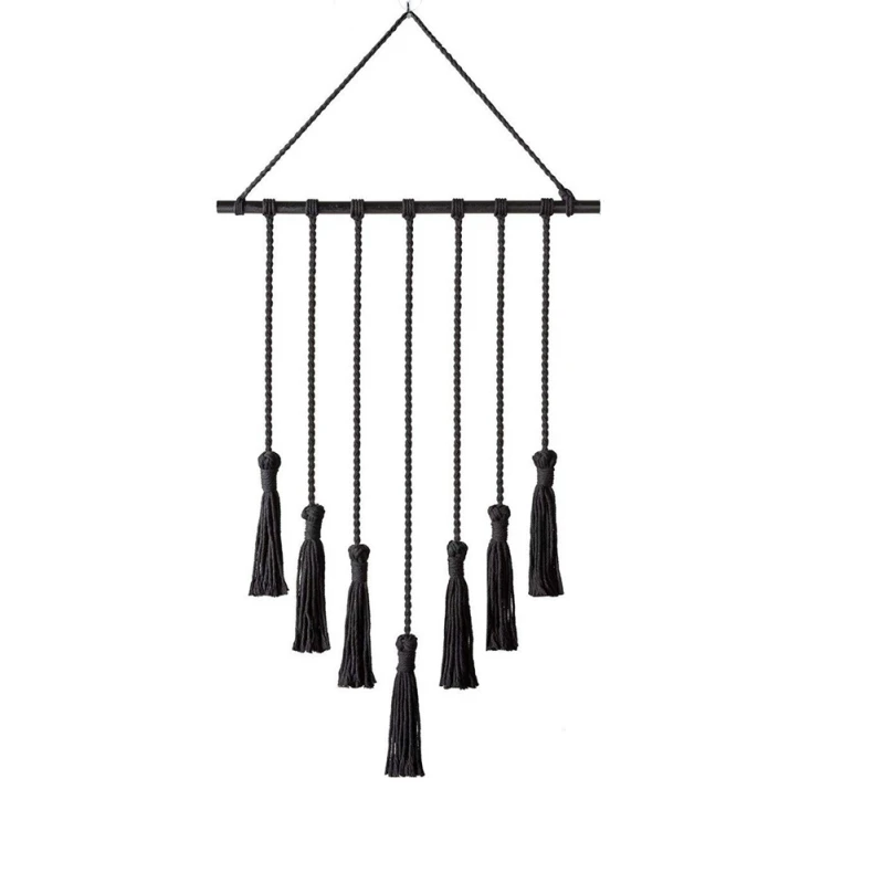 Гобелен Ручной Работы Макраме Свадебный подвесной фон стены Искусство пряжа подвесной Большой Настенный Гобелен богемный макраме - Цвет: Черный