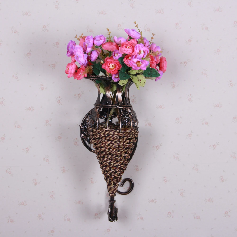 Rattan wall basket fashion rustic rattan flower vase vintage muons wall