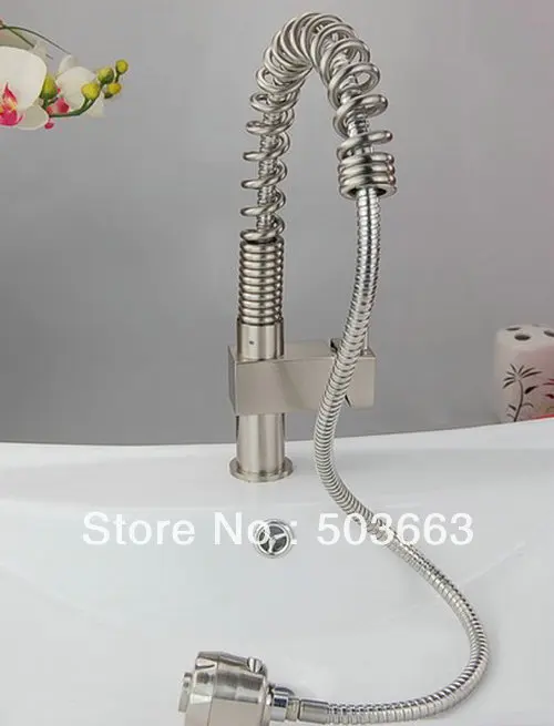 New Brushed Nickle Single Handle Brass Kitchen Faucet Basin Sink Can Pull Out 75cm Spray Mixer