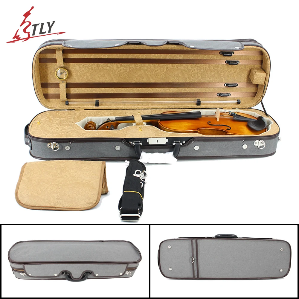 Factory Store New Plywood & Gray Canvas Rectangle Violin Case w/ Hygrometer Straps for 4/4 Violin Factory Store New Plywood & Gray Canvas Rectangle Violin Case w/ Hygrometer Straps for 4/4 Violin