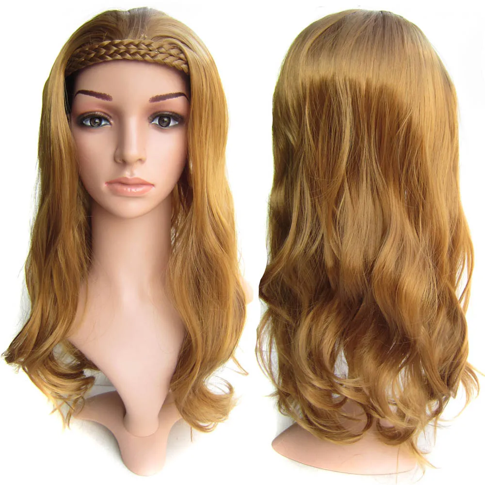 Delice 22 дюймов синтетический длинный кудрявый парик с двойной косами повязка на голову Косплей парики головные уборы для женщин - Цвет: #27