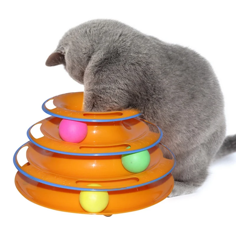3 Слои игрушки для котов ума диск с шариком анти-скольжения Интерактивная развлекательная тарелка тройной проигрыватель играть диск игрушка для маленьких домашних животных для котенка