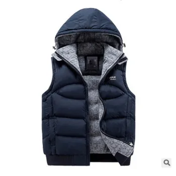 

Winter Cotton Vest Men's Thick Cotton Jacket Cotton Padded Clothes Detachable Cap Warm Coat Thicked Outerwear Men Vests Tops