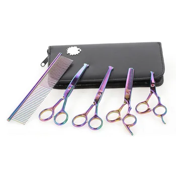

5pcs/Set Pet Grooming Scissors Dog Cat Groom Hair Tool Pet Beauty Tool Stainless Steel Trimmer Straight Curved Thinning Shears
