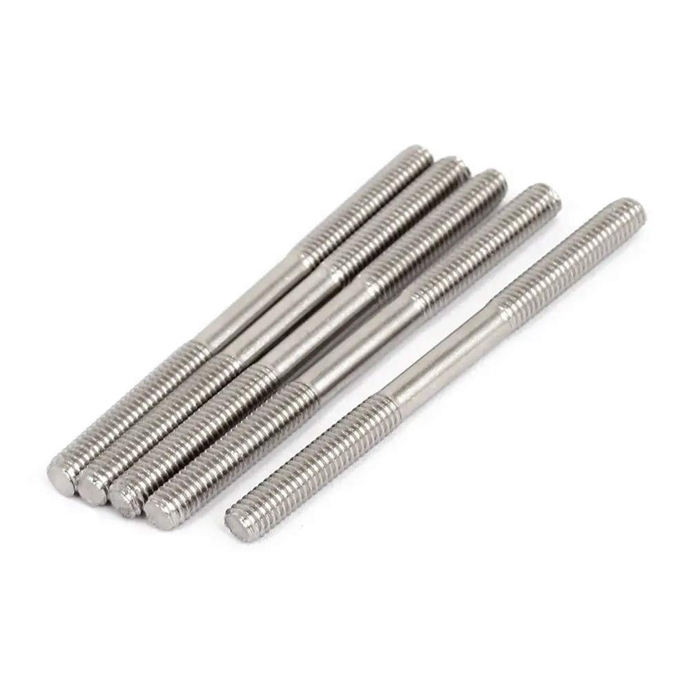 5 шт. M6x80mm 304 Нержавеющая сталь двойной конец резьбовой болт