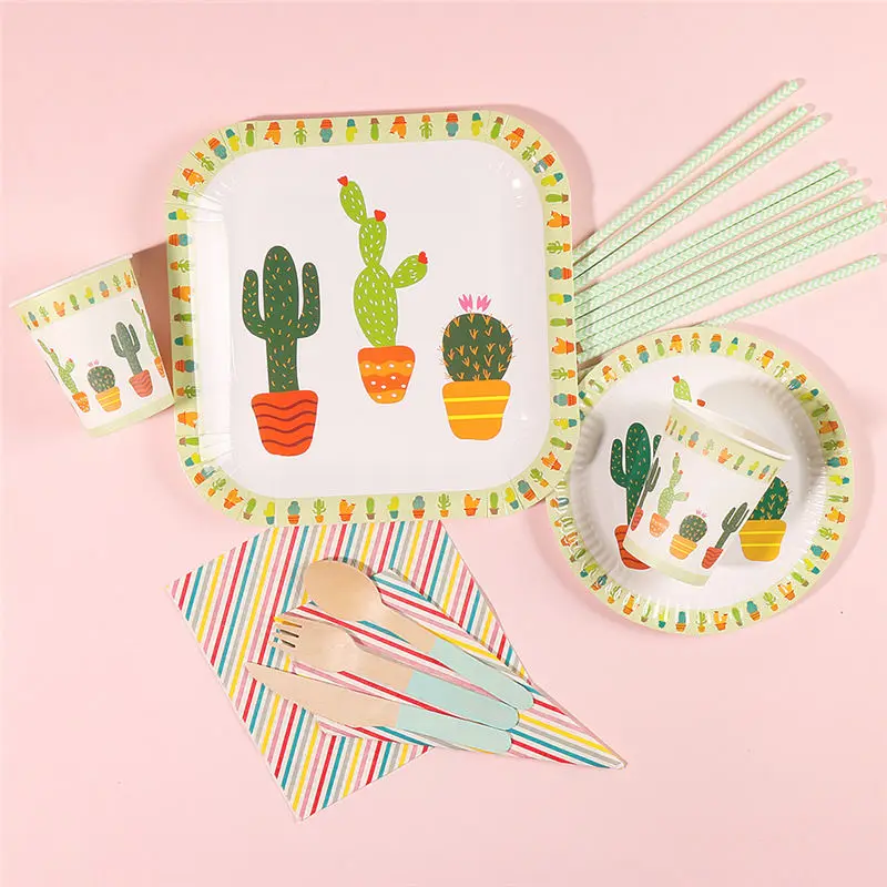 Cactus Party Disposable Party Tableware Birthday Party Decorations Kids Favors Cactus Paper Plates Cups Hawai Party Supplies01