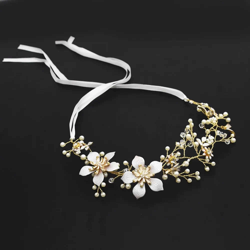 Unique Cute Gold Headbands Elegant Antique Enamel Flowers Headband