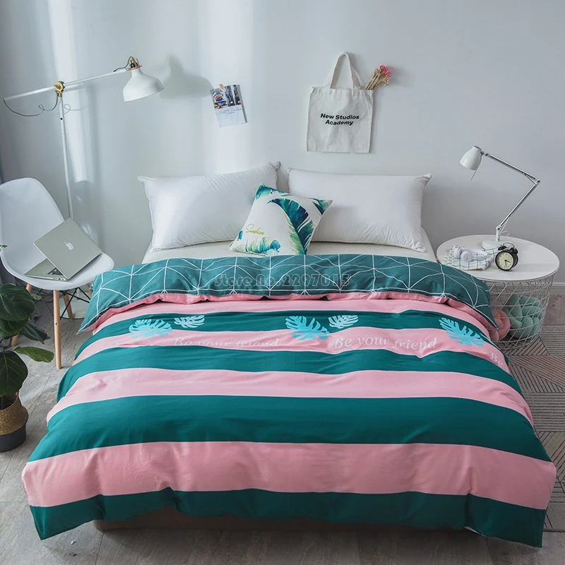 Fashion Women Striped Duvet Cover With Zipper Twin Full Queen King
