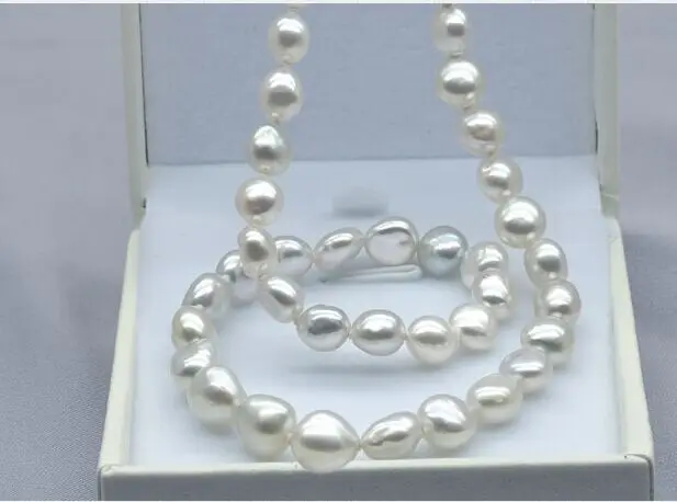 Классический 12-13 мм Южное море барокко белый жемчуг necklace1" серебро 925