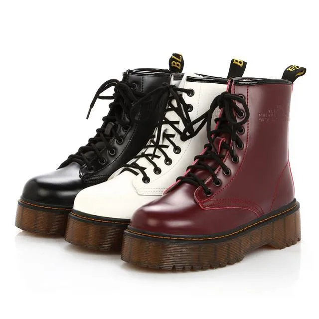 

Women Retro Shoes Cotton Boots Lace-Up Non-Slip Thick Heel Knight Martin Boots