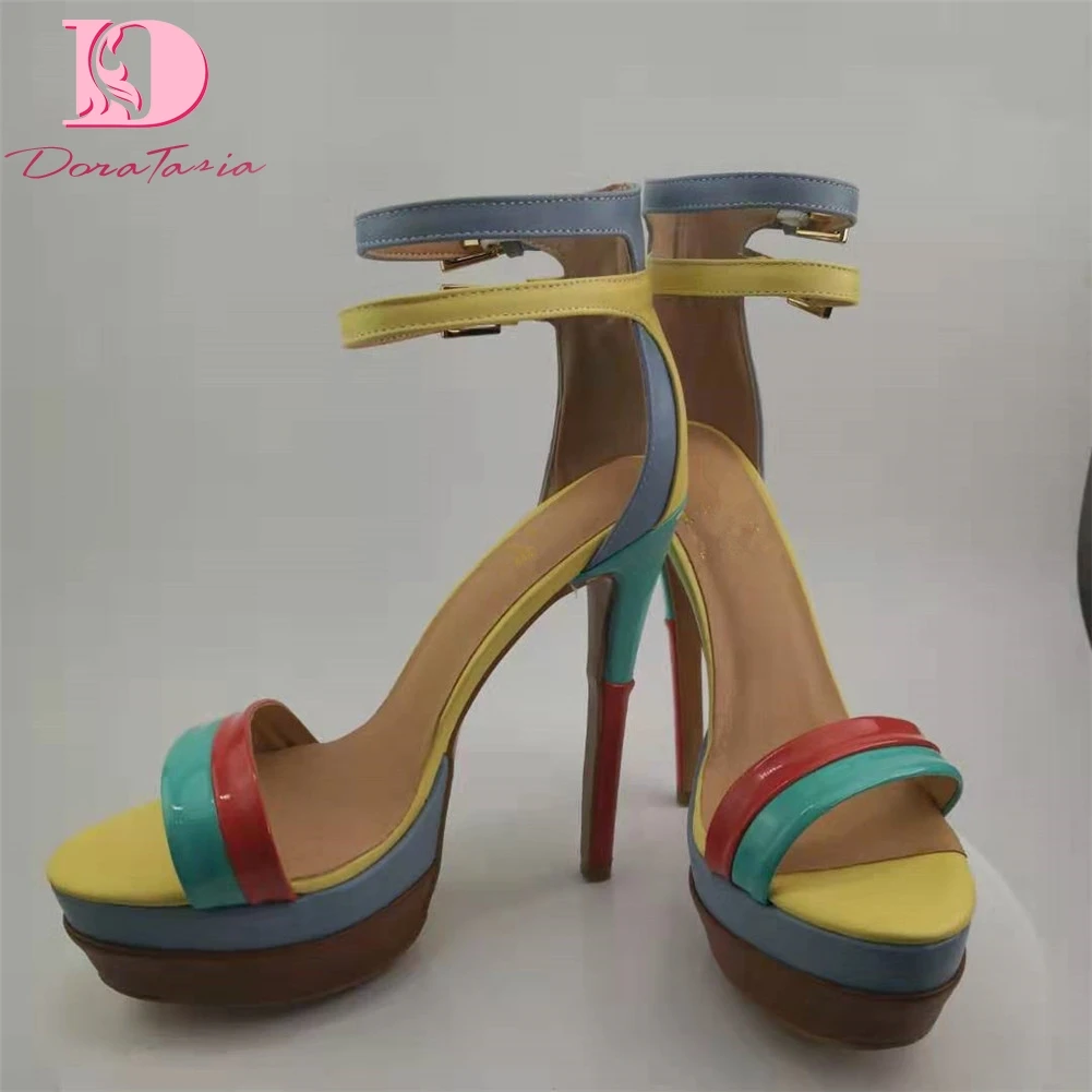 

DoraTasia Brand Design Big Size 35-47 Sexy Party Women Shoes Patchwork Summer Wedding Thin High Heels Shoes Woman Sandals