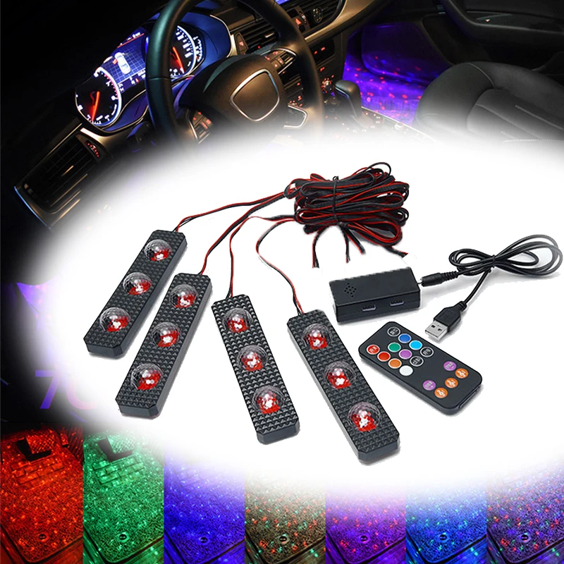 

Newest Car RGB Lights Decorative Atmosphere Lights Wireless Remote/Music/Voice Control Car Interior Light