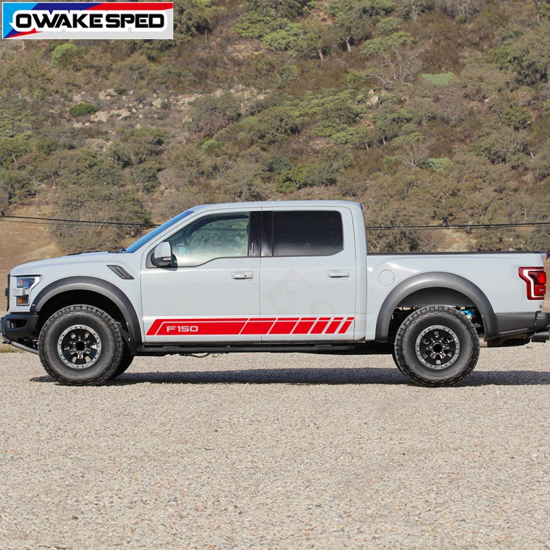Sport Stripes Car Door Side Skirt Decals For Ford F-150 Tremor Raptor R 2014-2018 Auto Body Decor Stickers Racing Styling (4)