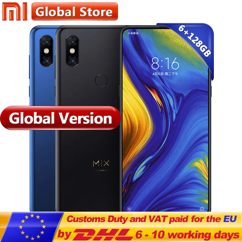 

In Stock Global Version Xiaomi Mi Mix 3 6GB 128GB Snapdragon 845 Octa Core Smartphone 24.0MP Front Camera Wireless Charger