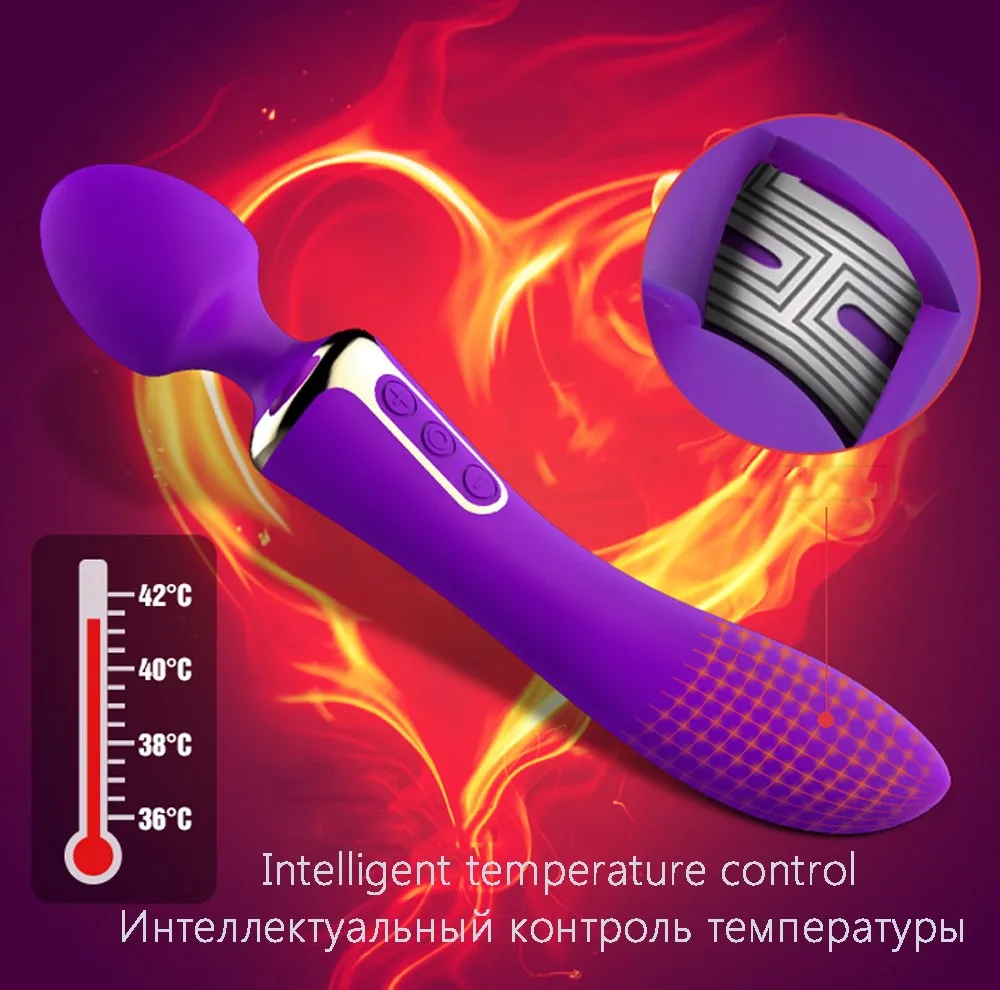 Leten Rechargeable AV Sex Toys Dual Function Intelligent Heating Silicone Body Massage Vibrators For Women Magic Wand Massager 2