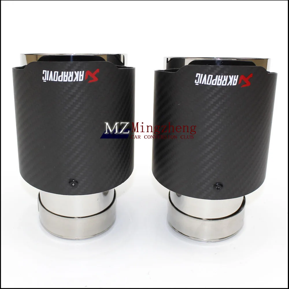 1Pcs car styling Carbon fiber+ stainless steel universal Auto akrapovic exhaust tip tailtip end pipe for bmw golf