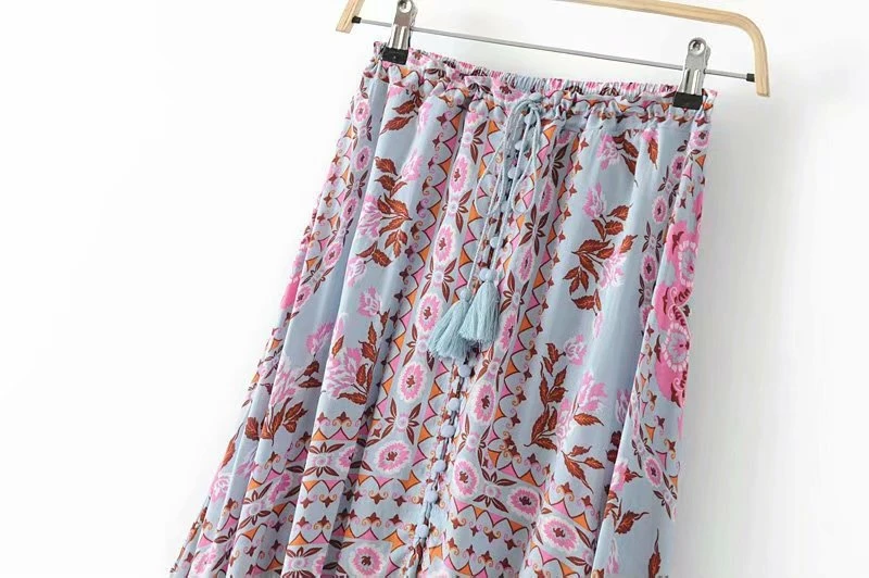 Boho chic women summer Hippie beach skirt Mesh stitching cute floral printed Bohemian long maxi skirt female oversize