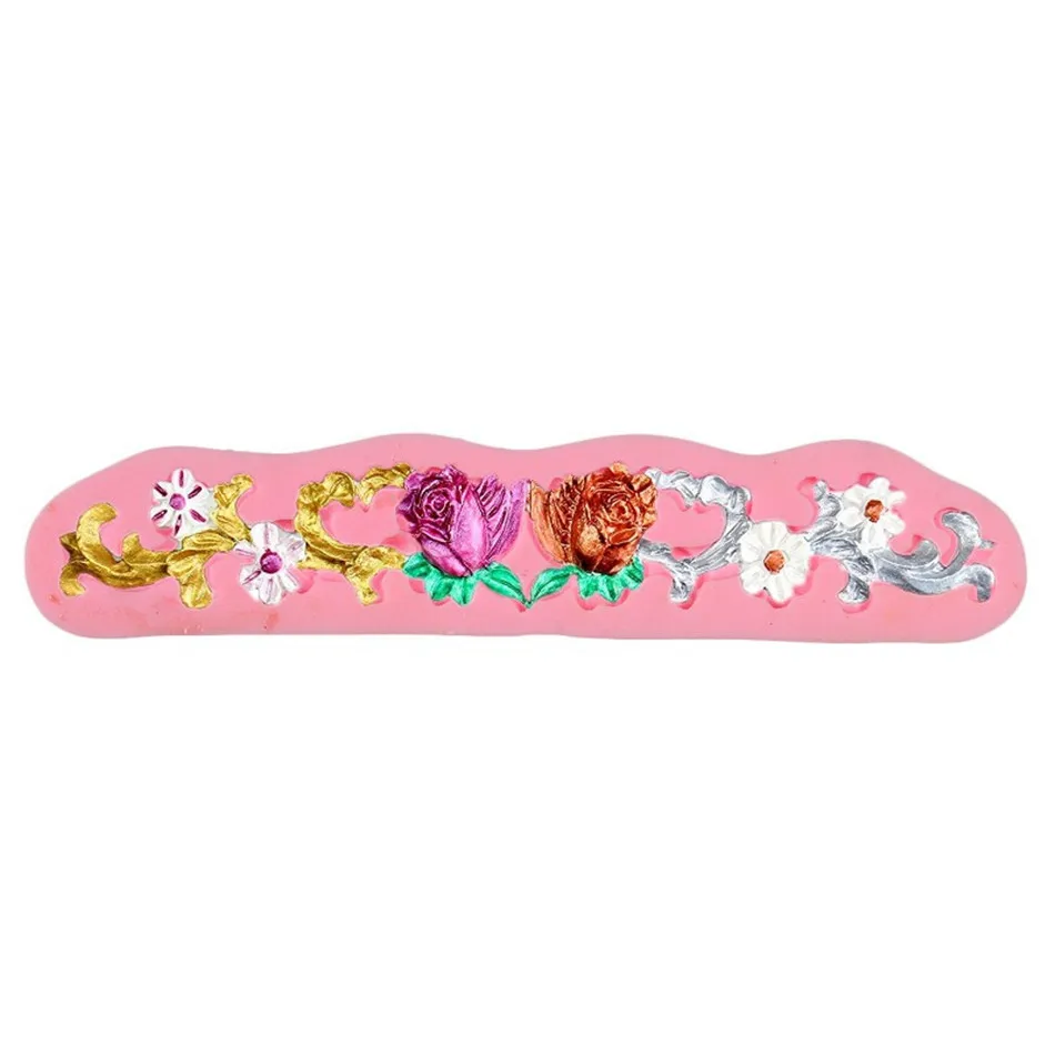 4YANG Candy Silicone Mold Rose Flower Border Fondant Mold Cake DecorationTool Chocolate Fondant Molds Kitchen Cooking Clay Tool