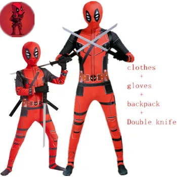 

New Deadpool Costume Adult Man Kids Spandex Lycra Zentai Bodysuit Halloween Cosplay Suit Belt Headwear Mask Sword holster