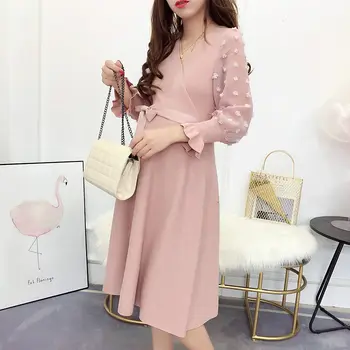 

2018 Korean fashion autumn and winter maternity dress new tide mom knit dress