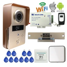 Envío Libre WIFI Inalámbrico Cámara RFID Video Portero Timbre para Desbloquear Teléfono View Remote + Timbre Inalámbrico Puerta Huelga E-Lock