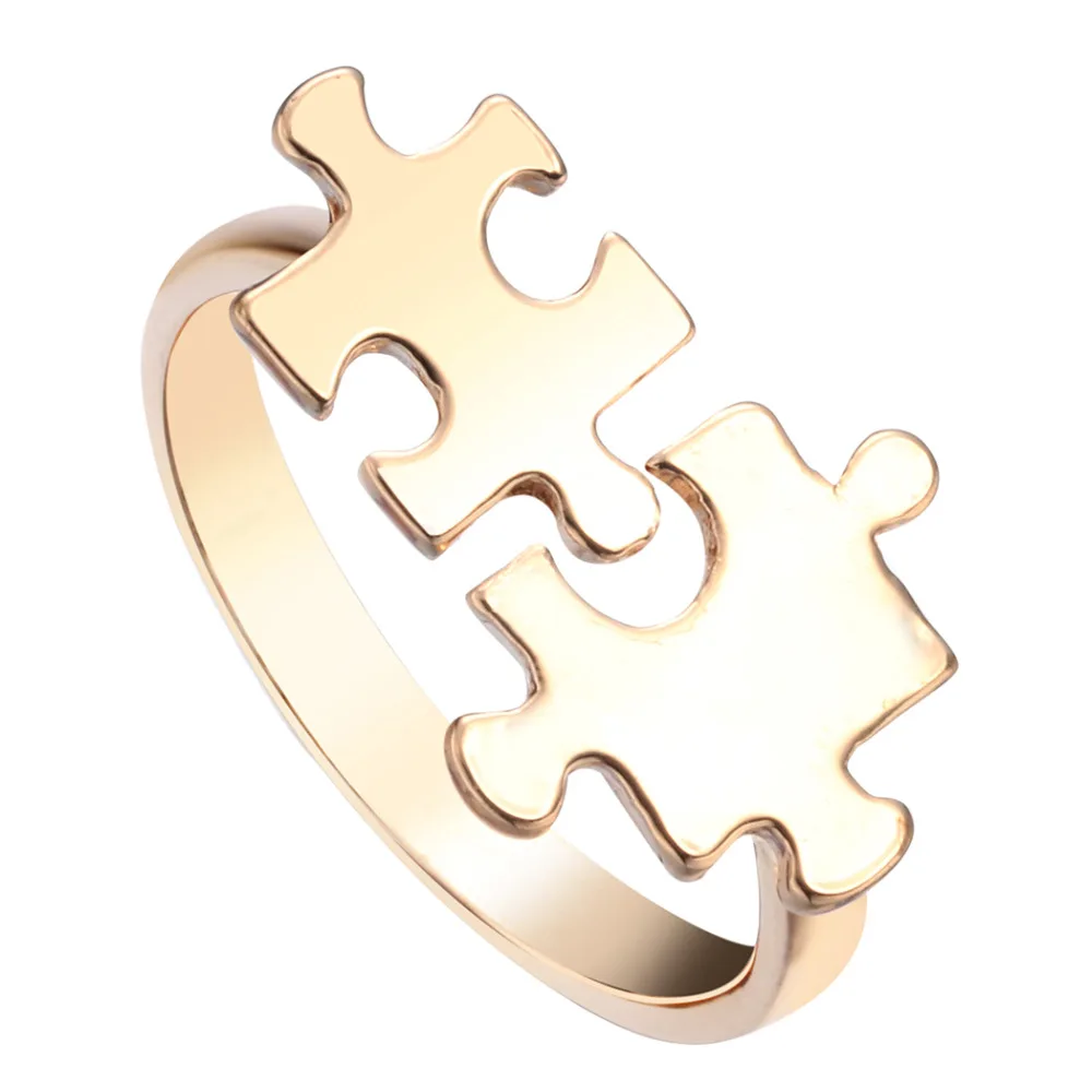 Kinitial 30Pcs Gold Silver Plated Jigsaw Puzzle Rings for Womenin