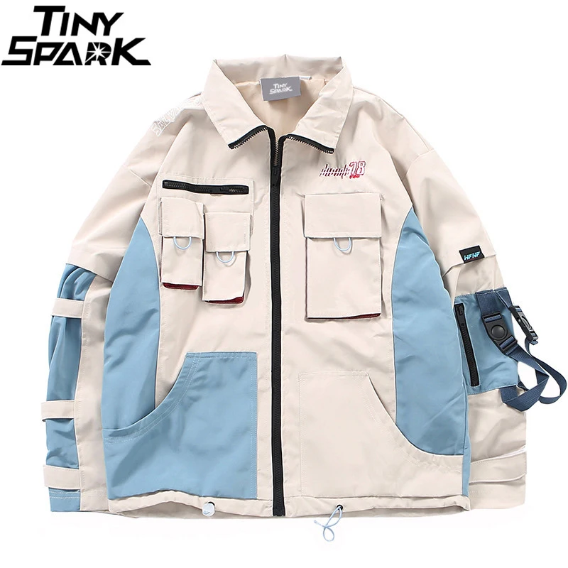 

Men Hip Hop Jacket Streetwear Retro Vintage Painting Print Harajuku Jacket Windbreaker Pocket 2019 Color Block Track Jacket Coat