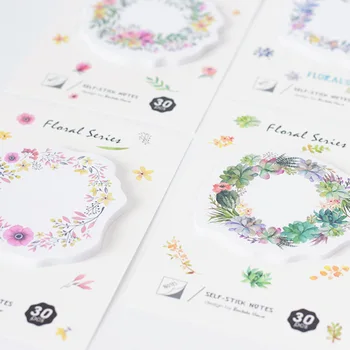 

36 pcs/Lot Flower wreath sticky note 30 sheet 70mm Watercolor floral memo pad Stationery Office accessories School supplies 6424