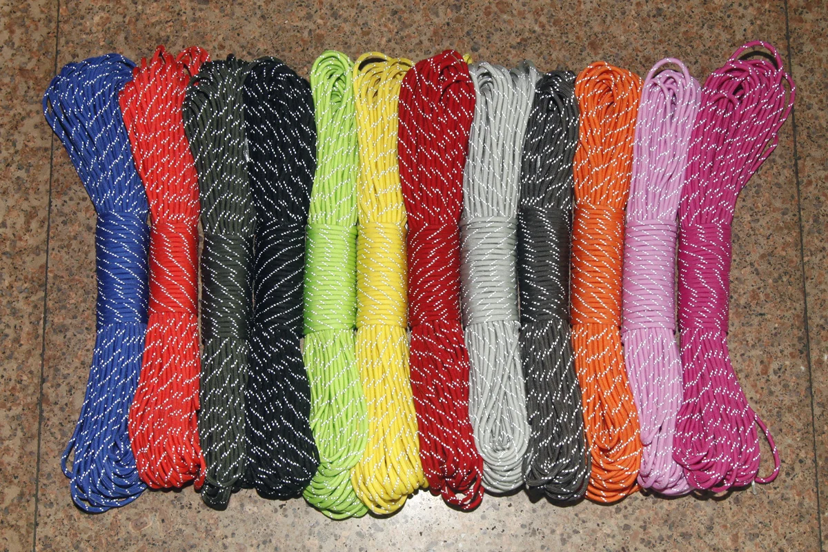

100FT Reflective Parachute 550 Cord Rope 7 Core Strand Paracord Bracelet Buckle Outdoor Camping 12 Colors Pick #S0021-C(Mix)