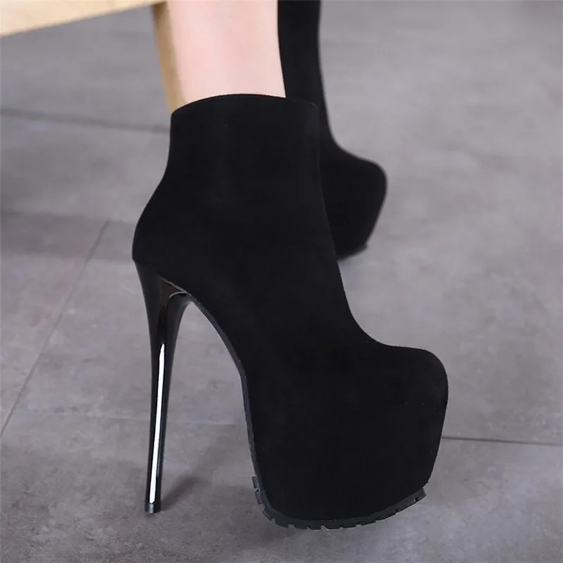 

Hot Sale Handmade Autumn Half Short Ankle Boots Women Heel Height 16cm Stiletto Platform Shoes Woman Ankle Booties Black Size 40