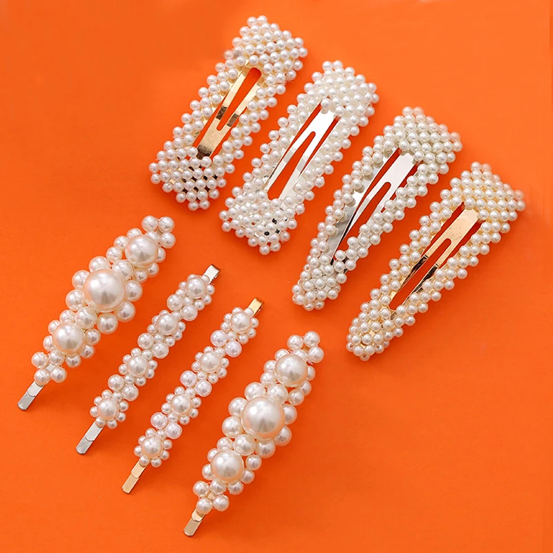 

Big Handmade Geometric BB Hairpin Elegant Snap Hair Clip Teardrop Flower Pearl Barrette For Women Girls Hair Accessories Styling